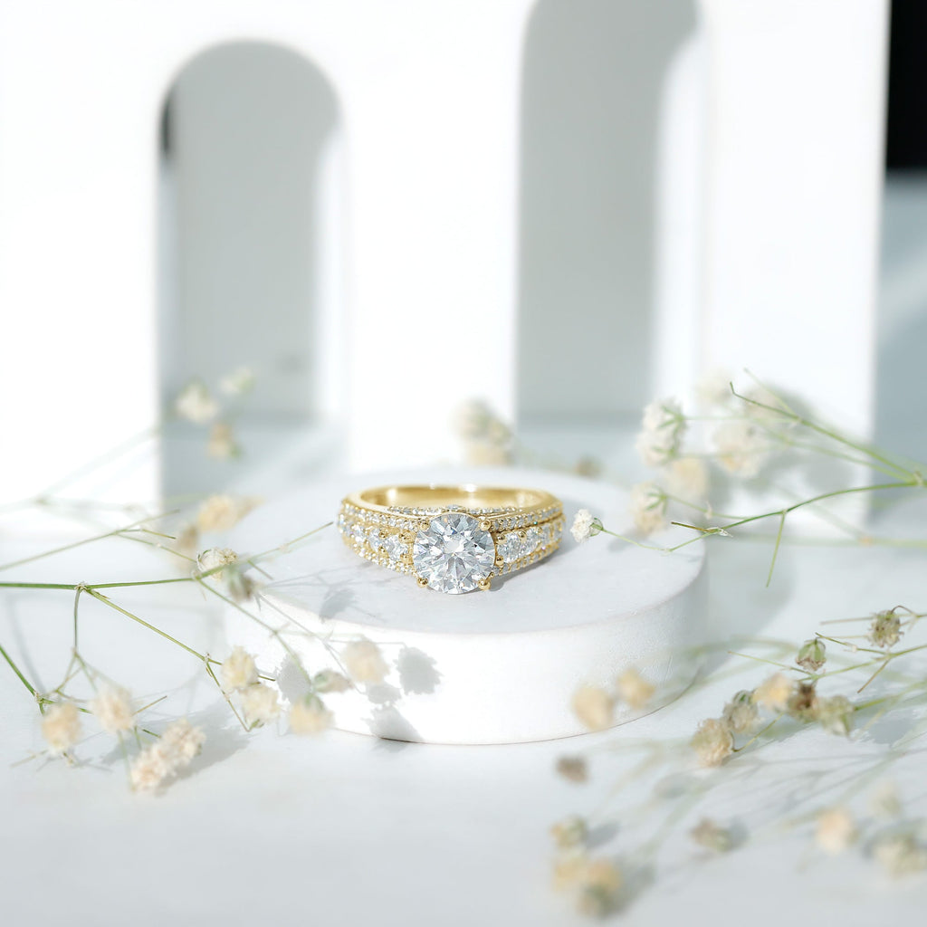 Lab Grown Diamond Statement Engagement Ring With Side Stones