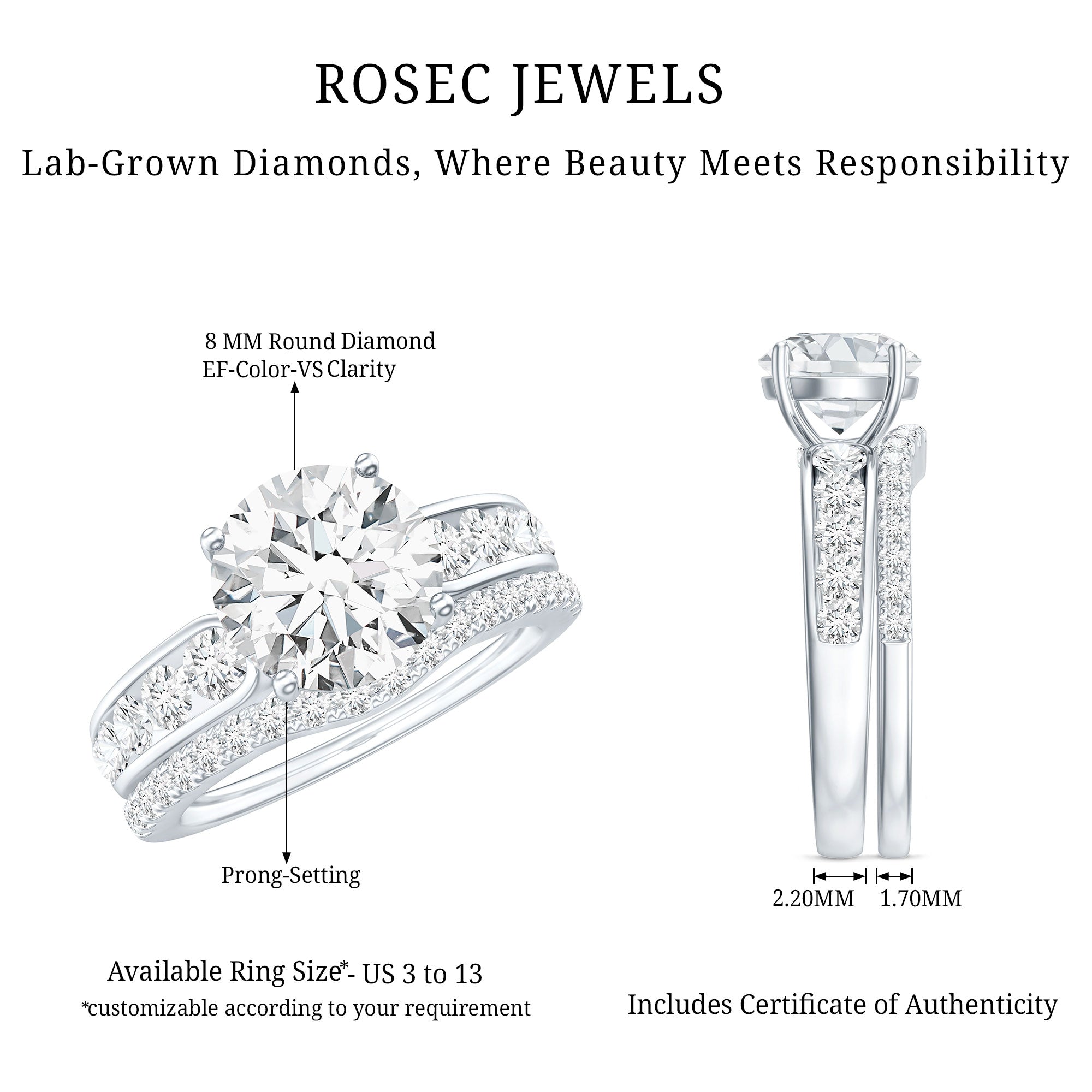Certified Lab Diamond 2 Carat Round Engagement Ring with Enhancer