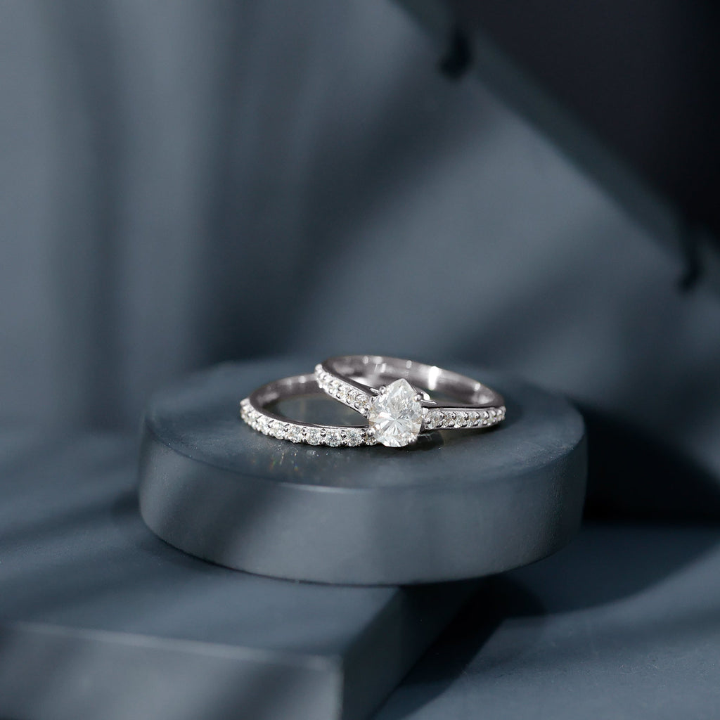 Pear Cut 6X8 MM Lab Grown Diamond Marriage Ring Set for Women