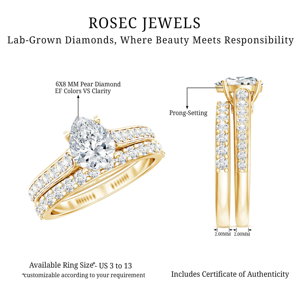 Pear Cut 6X8 MM Lab Grown Diamond Marriage Ring Set for Women