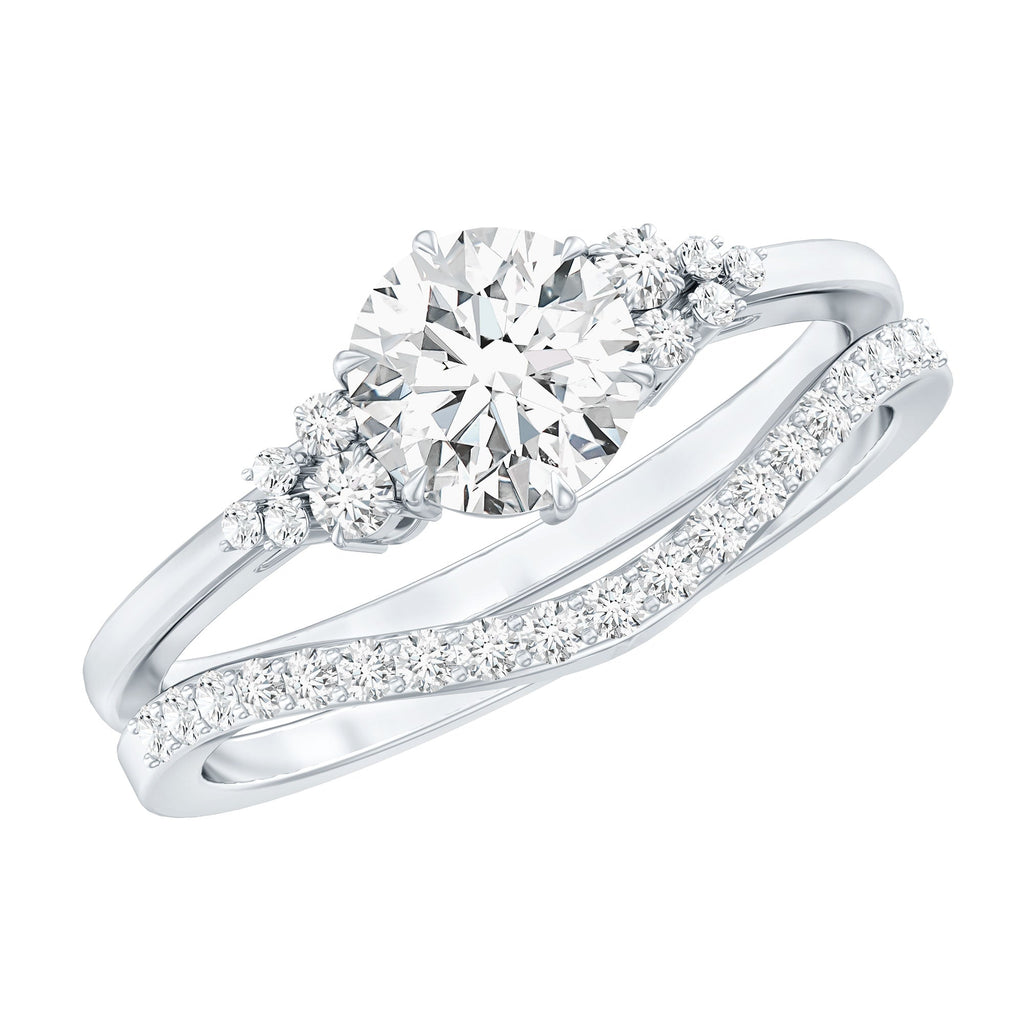Certified Diamond Bridal Ring Set with Curved Band