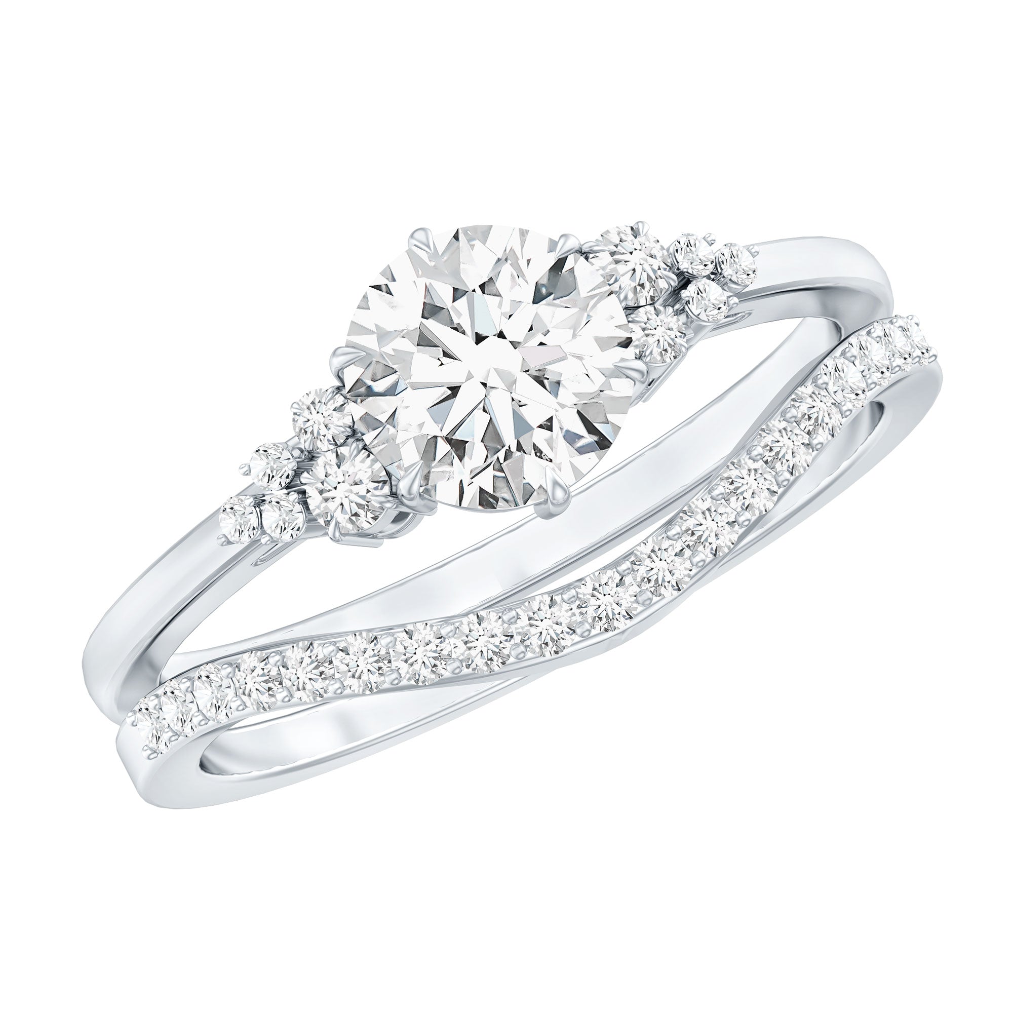 Certified Diamond Bridal Ring Set with Curved Band