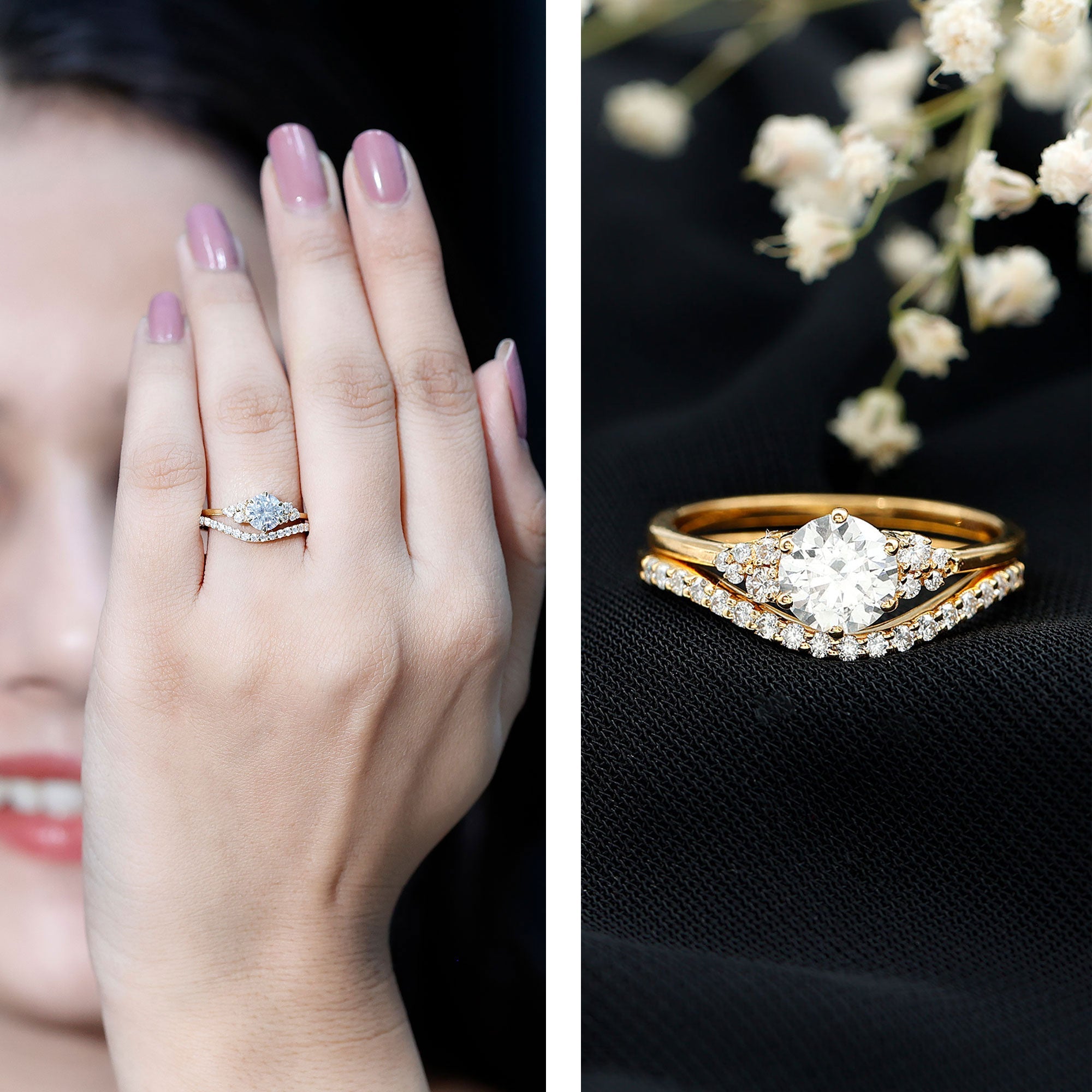 Certified Diamond Bridal Ring Set with Curved Band