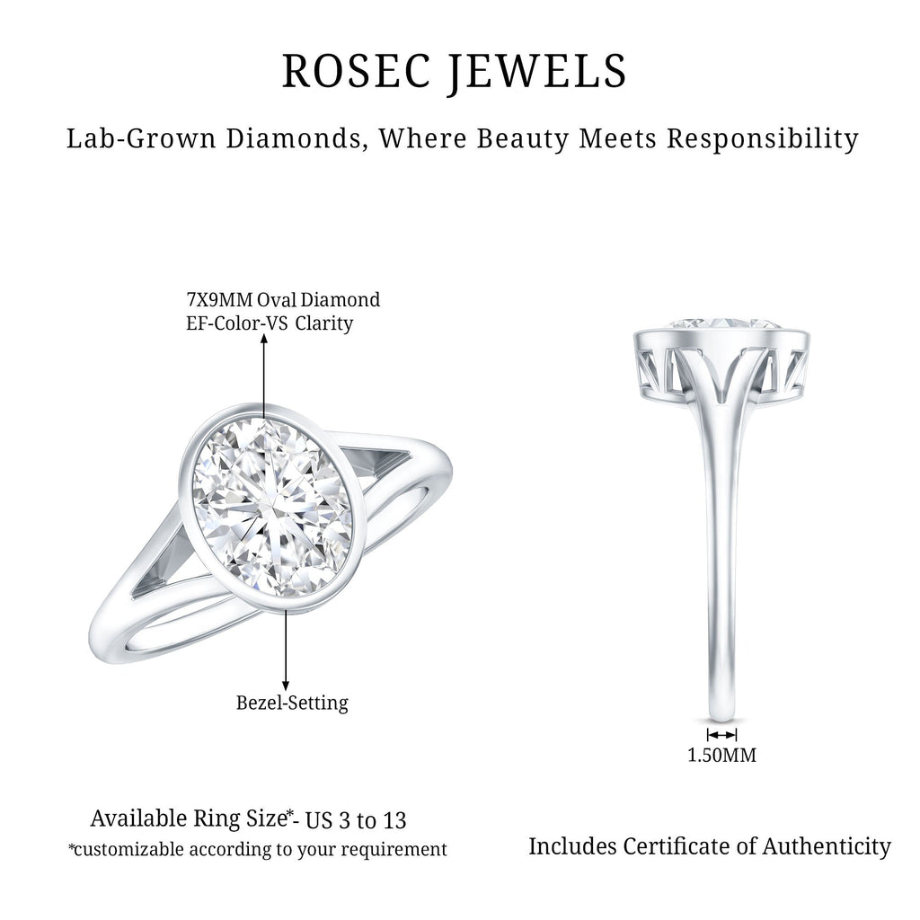 Bezel Set Oval Lab Created Diamond Solitaire Ring For Women