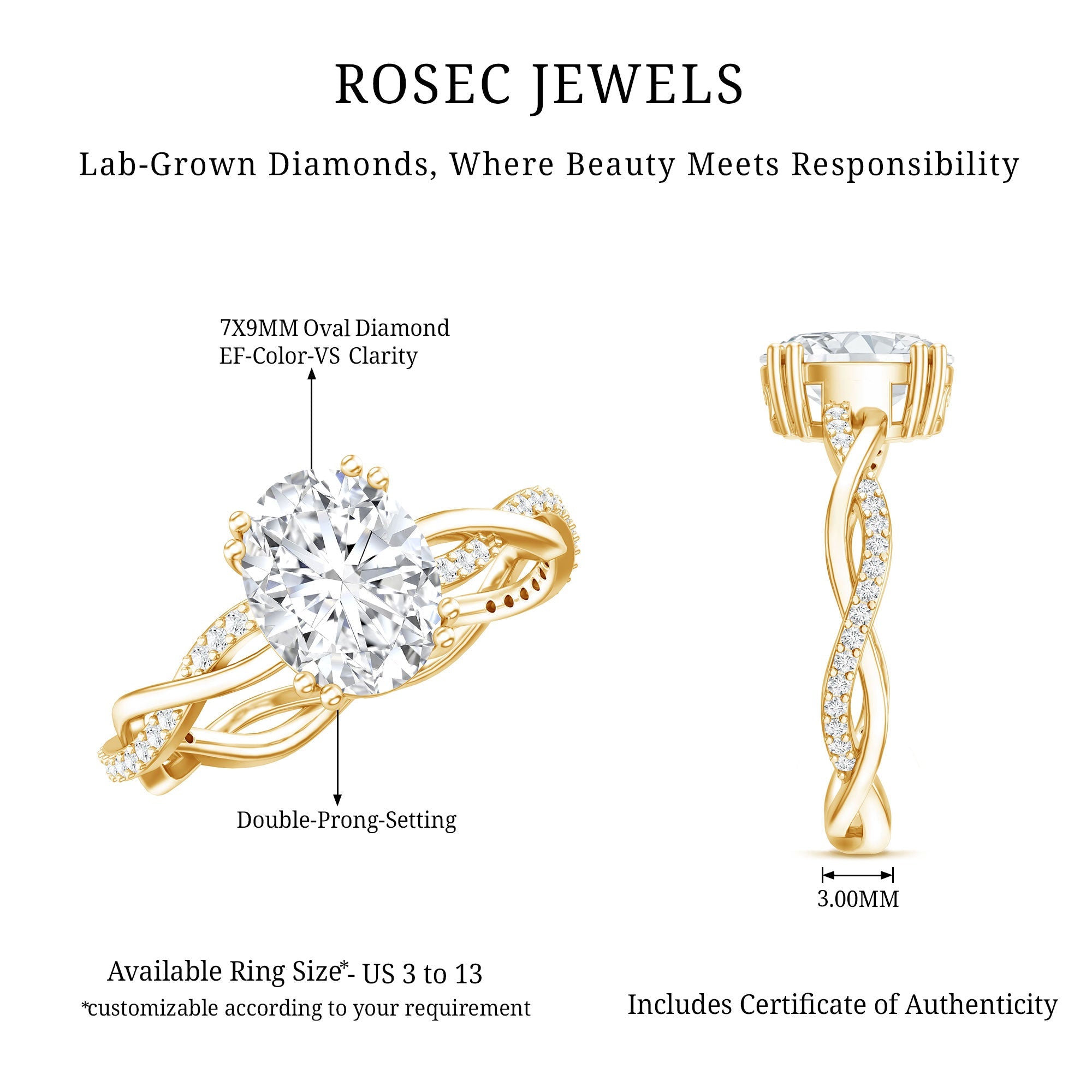 7X9 mm Lab Grown Diamond Oblong Engagement Ring