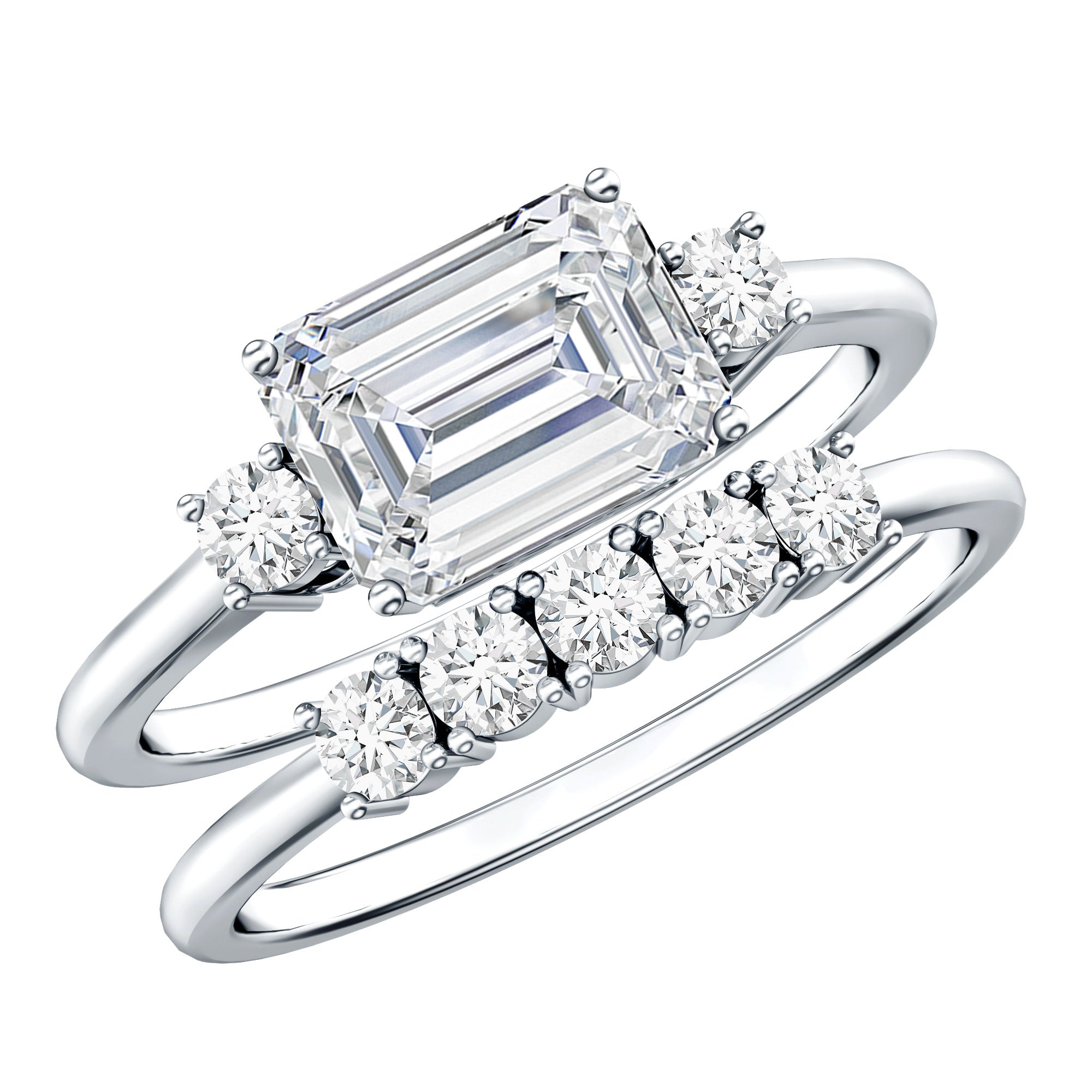 Lab Diamond Emerald Cut Engagement Ring With Band