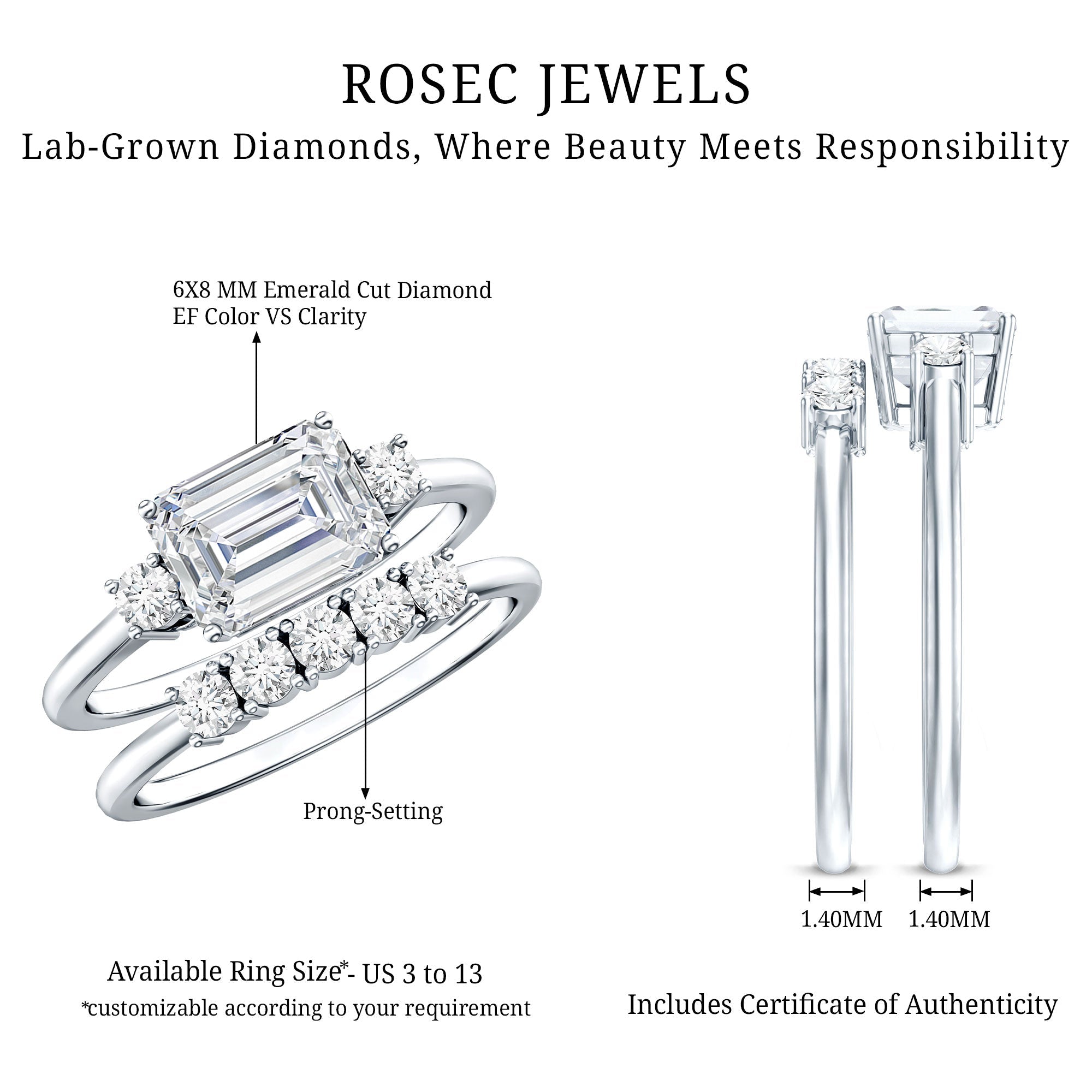 Lab Diamond Emerald Cut Engagement Ring With Band