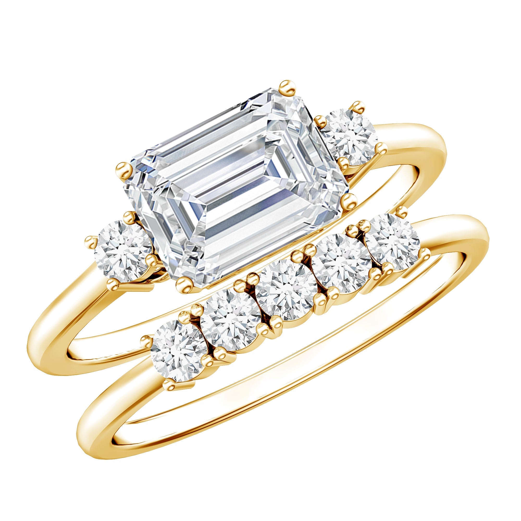 Lab Diamond Emerald Cut Engagement Ring With Band