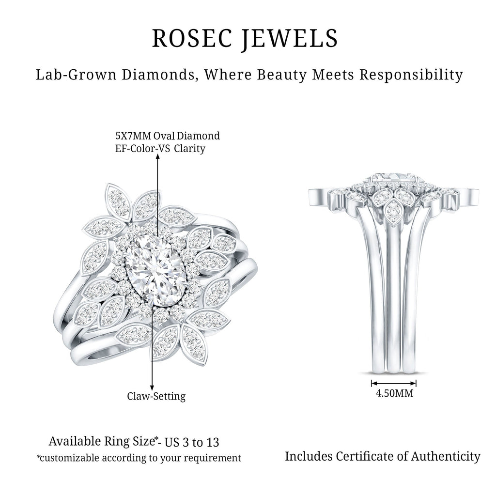Lab Grown Diamond Vintage Engagement Ring with 2 Wedding Bands