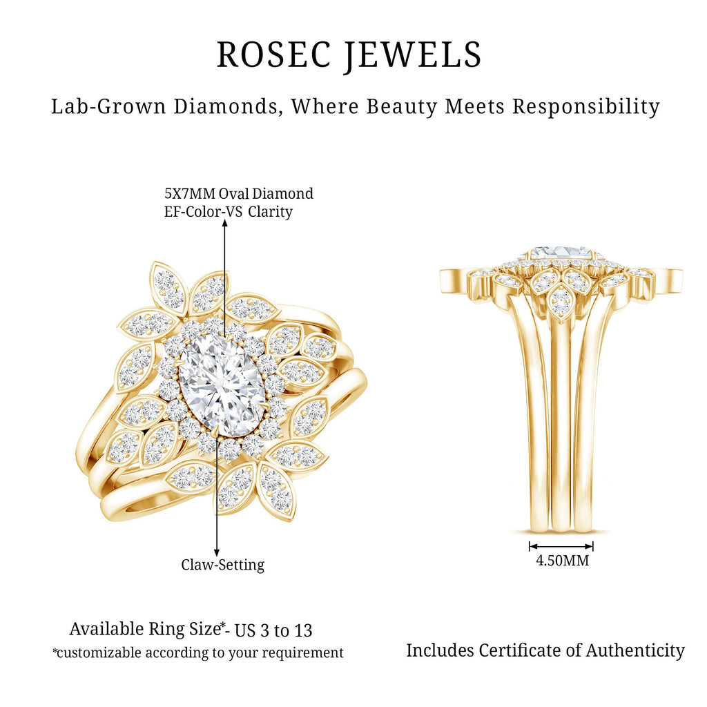 Lab Grown Diamond Vintage Engagement Ring with 2 Wedding Bands