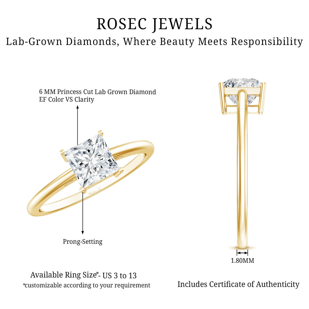 Certified Lab Grown Diamond 6 mm Square Cut Engagement Ring