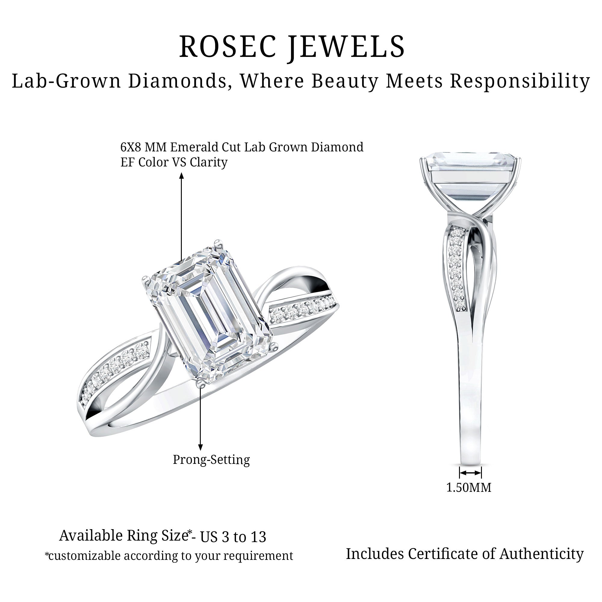 Certified Emerald Cut Diamond Infinity Engagement Ring