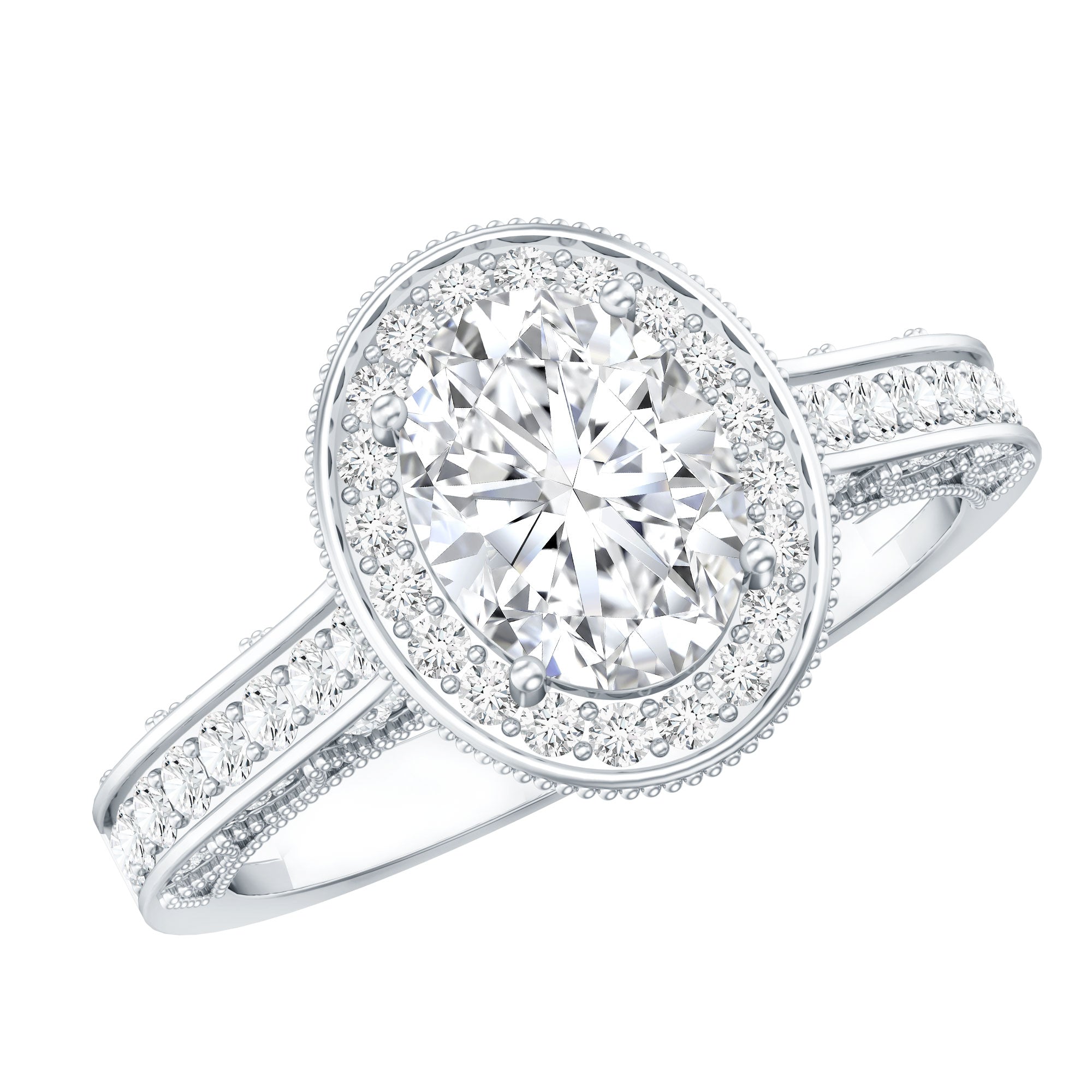 6X8 mm Oval Lab Grown Diamond Halo Engagement Ring