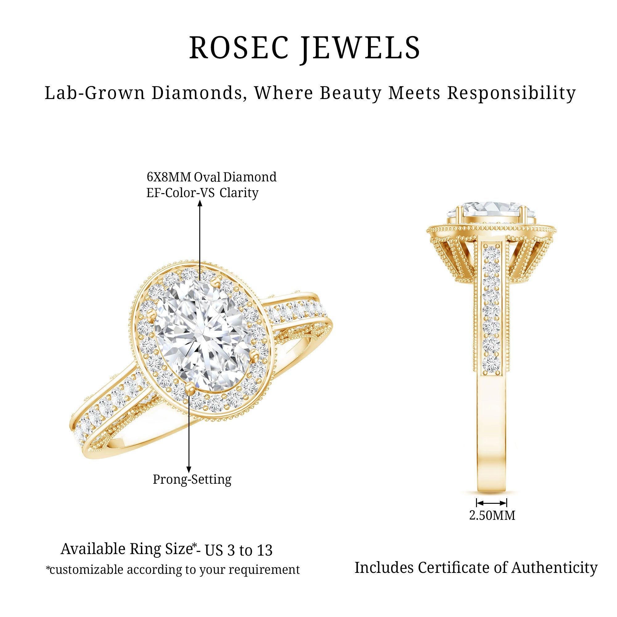 6X8 mm Oval Lab Grown Diamond Halo Engagement Ring