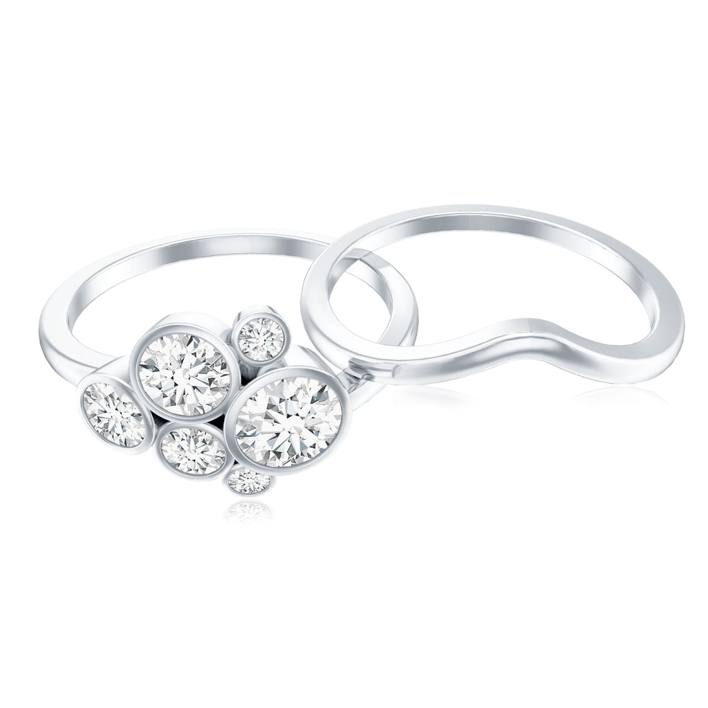 Bezel Set Lab Created Diamond Cluster Wedding Ring Set