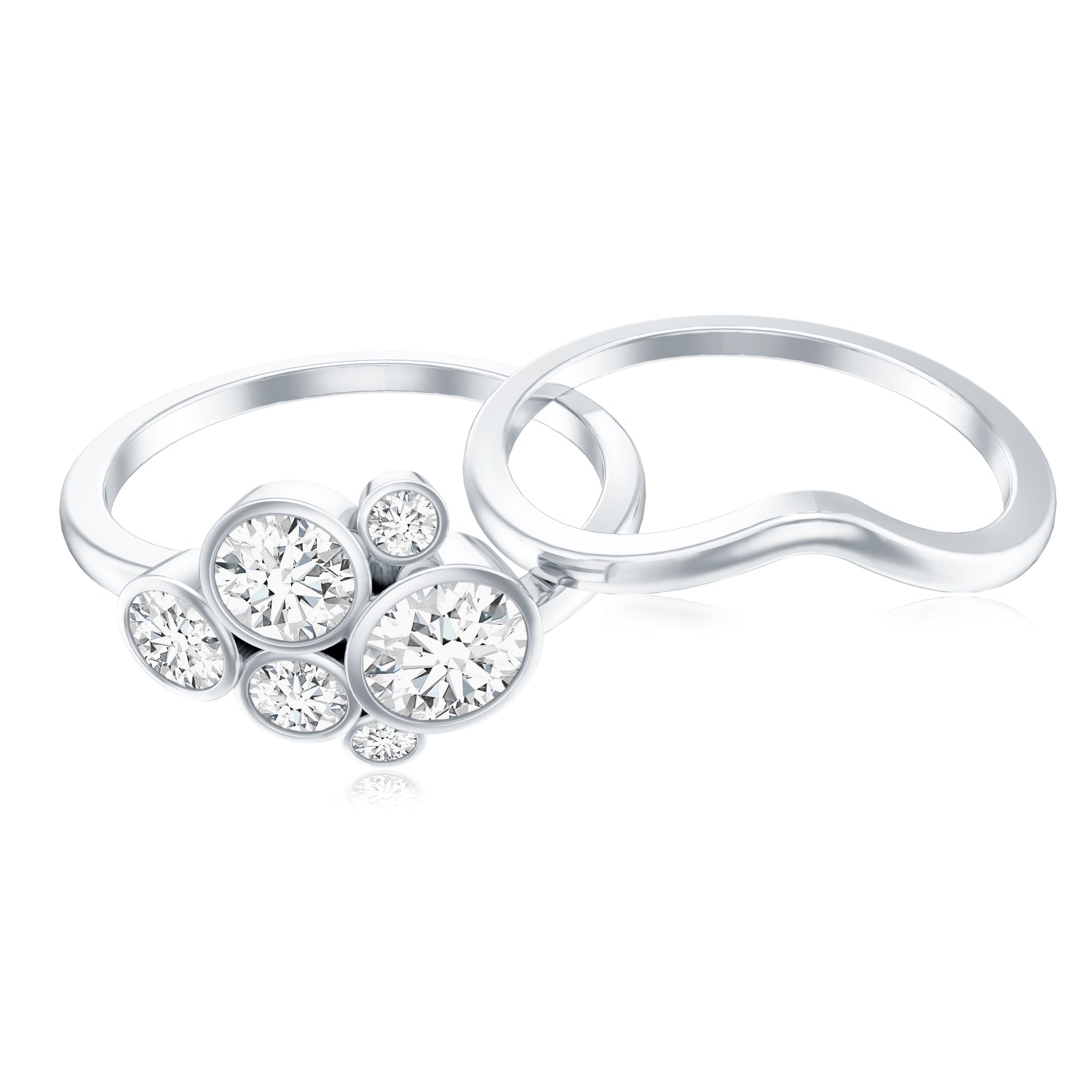 Bezel Set Lab Created Diamond Cluster Wedding Ring Set