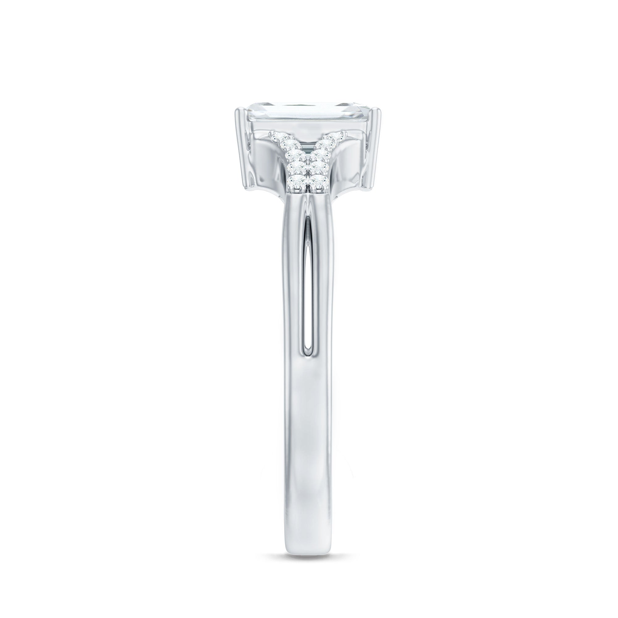 Emerald Cut Lab Diamond Engagement Ring With Split Shank Ring