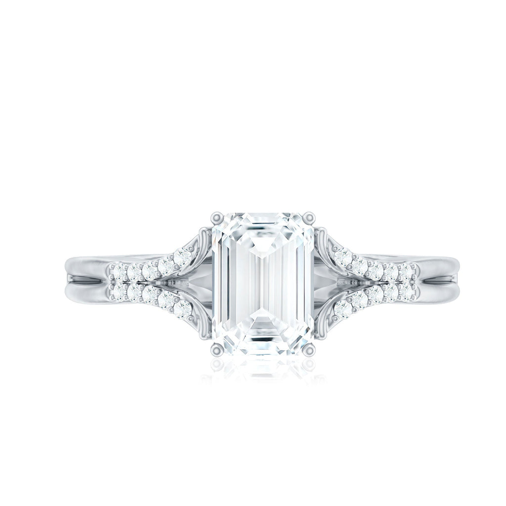 Emerald Cut Lab Diamond Engagement Ring With Split Shank Ring