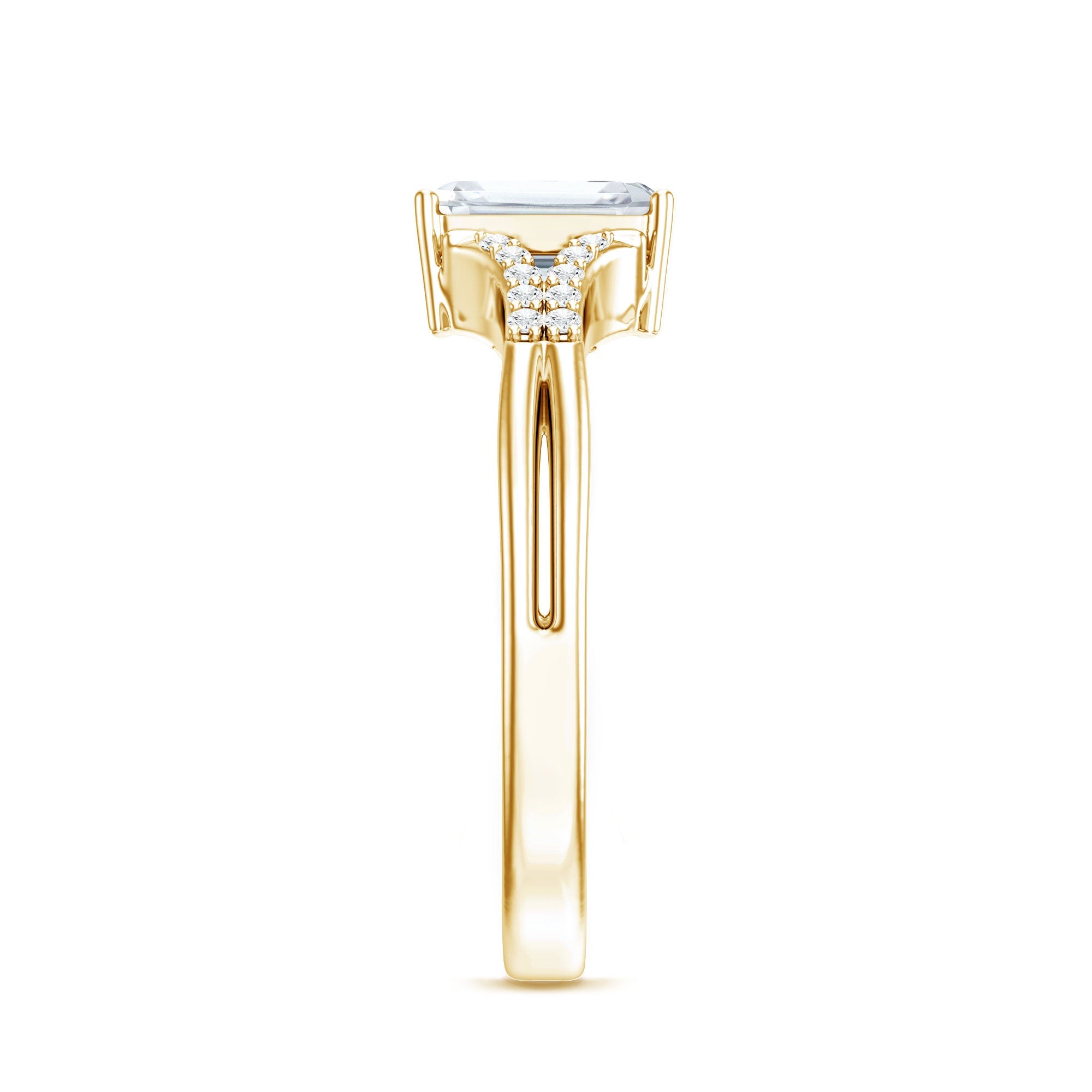 Emerald Cut Lab Diamond Engagement Ring With Split Shank Ring