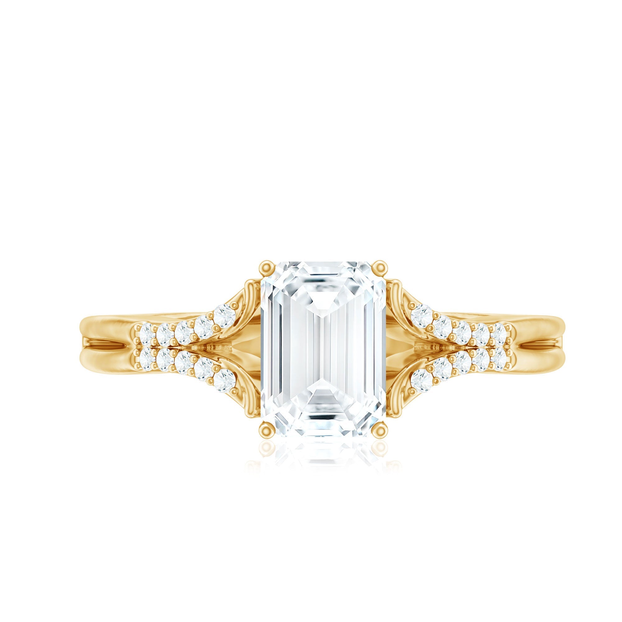 Emerald Cut Lab Diamond Engagement Ring With Split Shank Ring