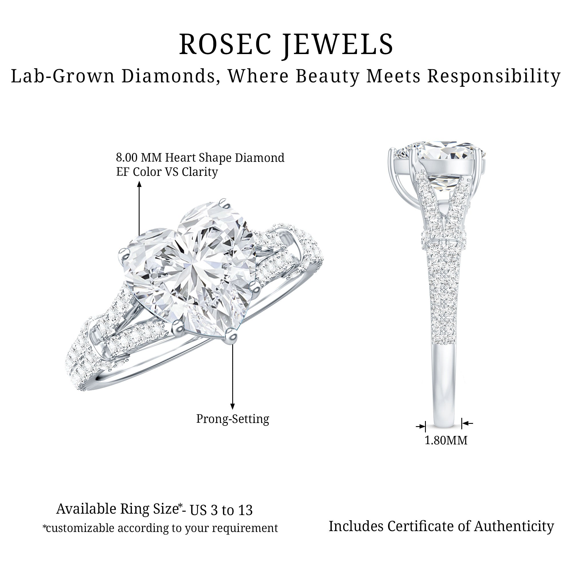 8 mm Lab Grown Diamond Heart Shape Engagement Ring