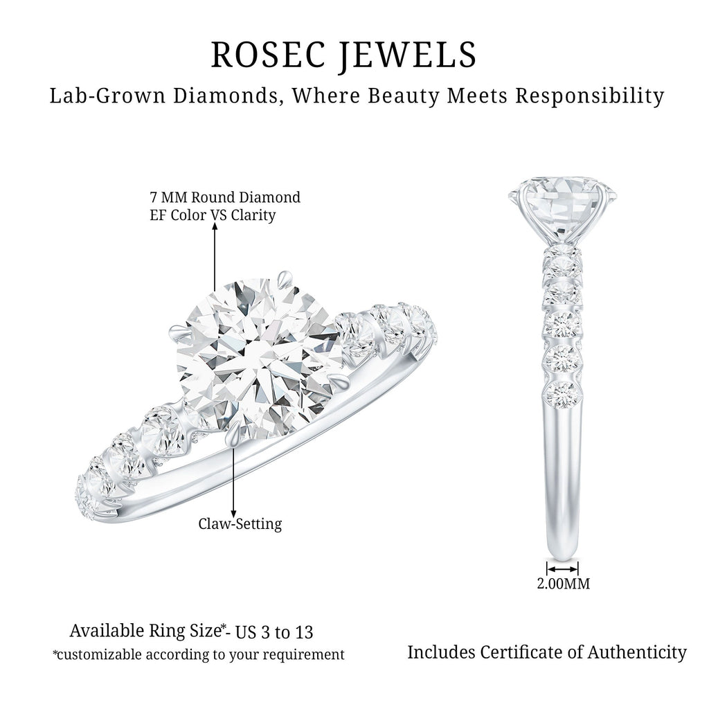 Certified 7 MM Lab Grown Diamond Solitaire Engagement Ring