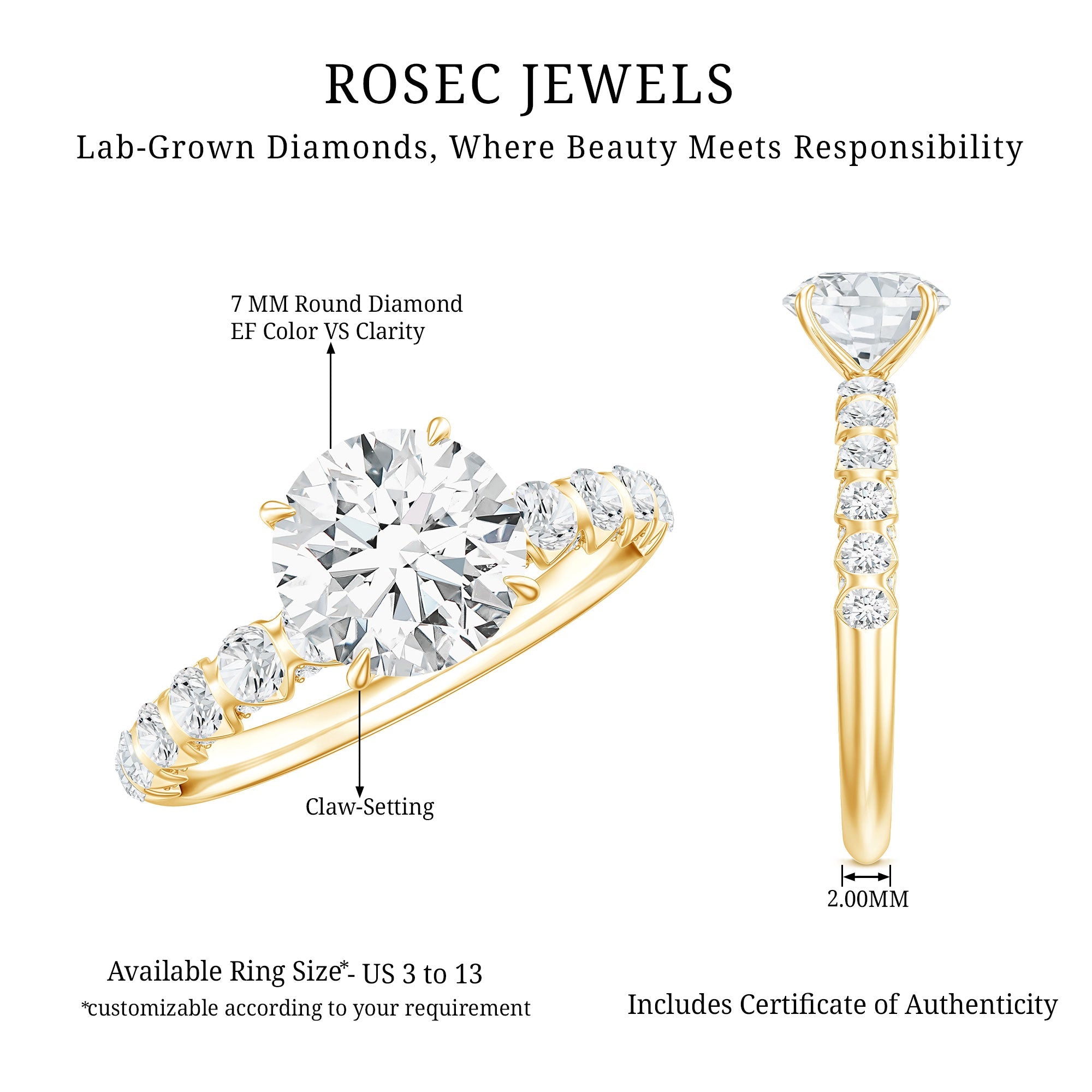 Certified 7 MM Lab Grown Diamond Solitaire Engagement Ring