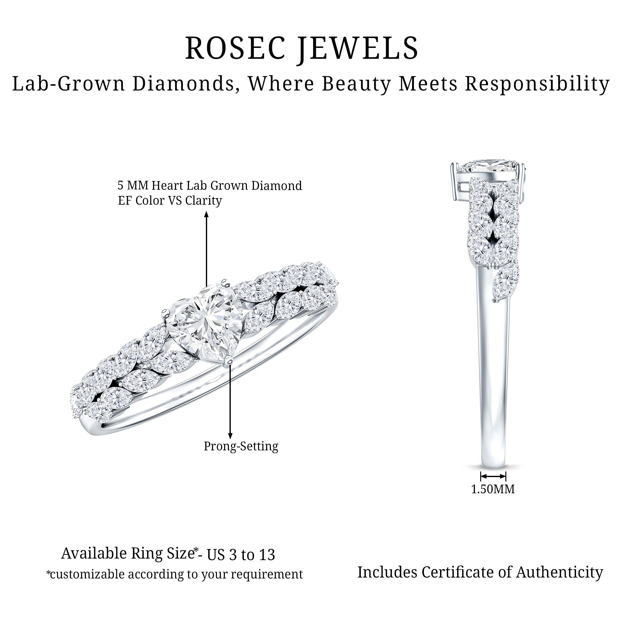Brilliant Cut Lab Diamond Heart Shaped Promise Ring for Women