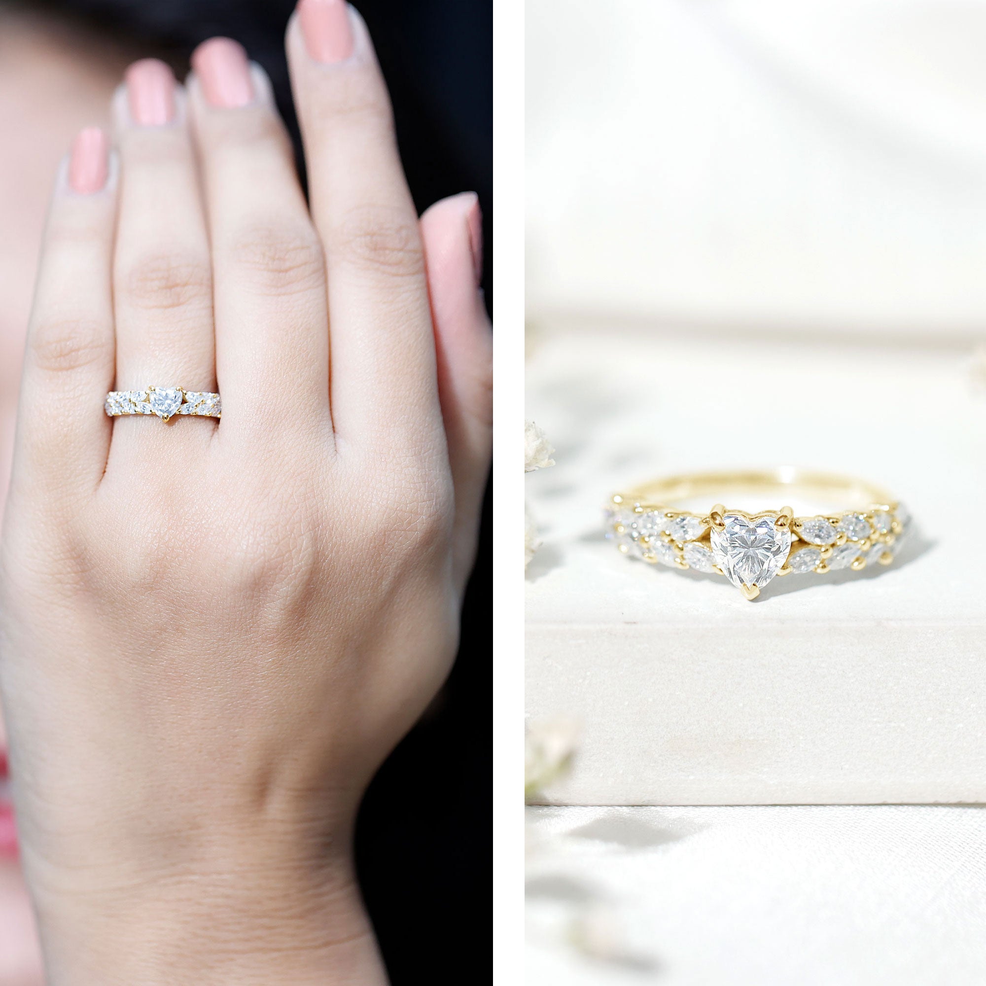 Brilliant Cut Lab Diamond Heart Shaped Promise Ring for Women