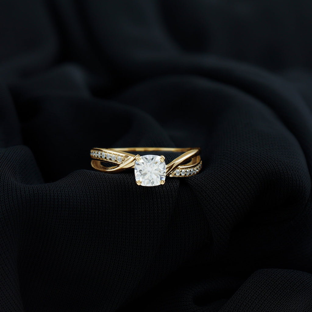 Cushion Cut Diamond Infinity Solitaire Ring with Side Stones