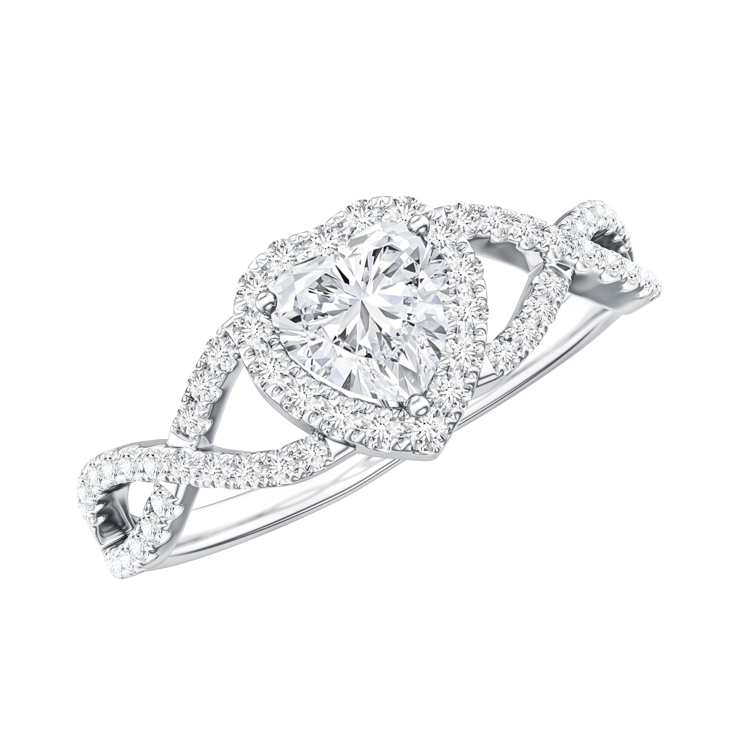 Lab Grown Diamond Heart Engagement Ring with Halo Design