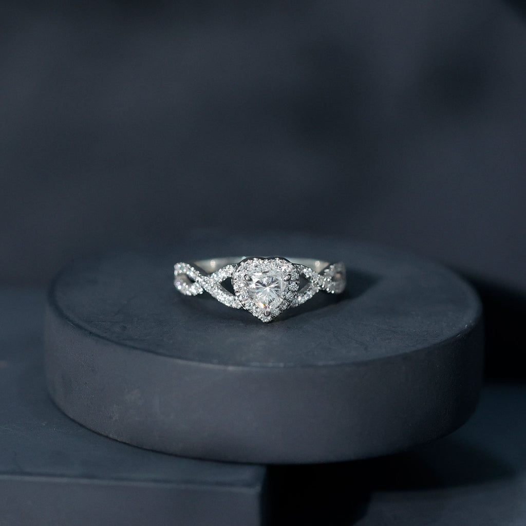 Lab Grown Diamond Heart Engagement Ring with Halo Design