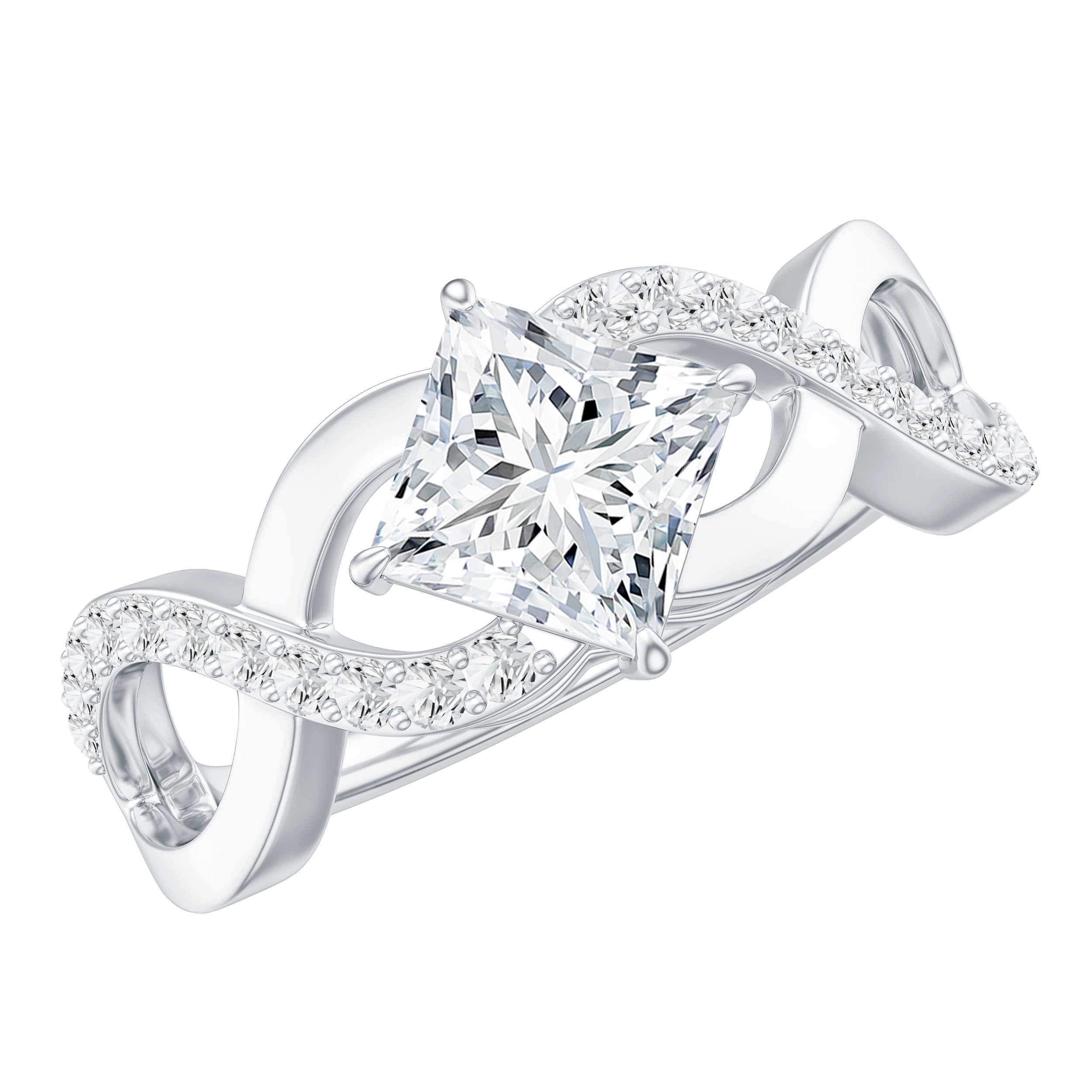 Lab Diamond Crossover Ring with Side Stones