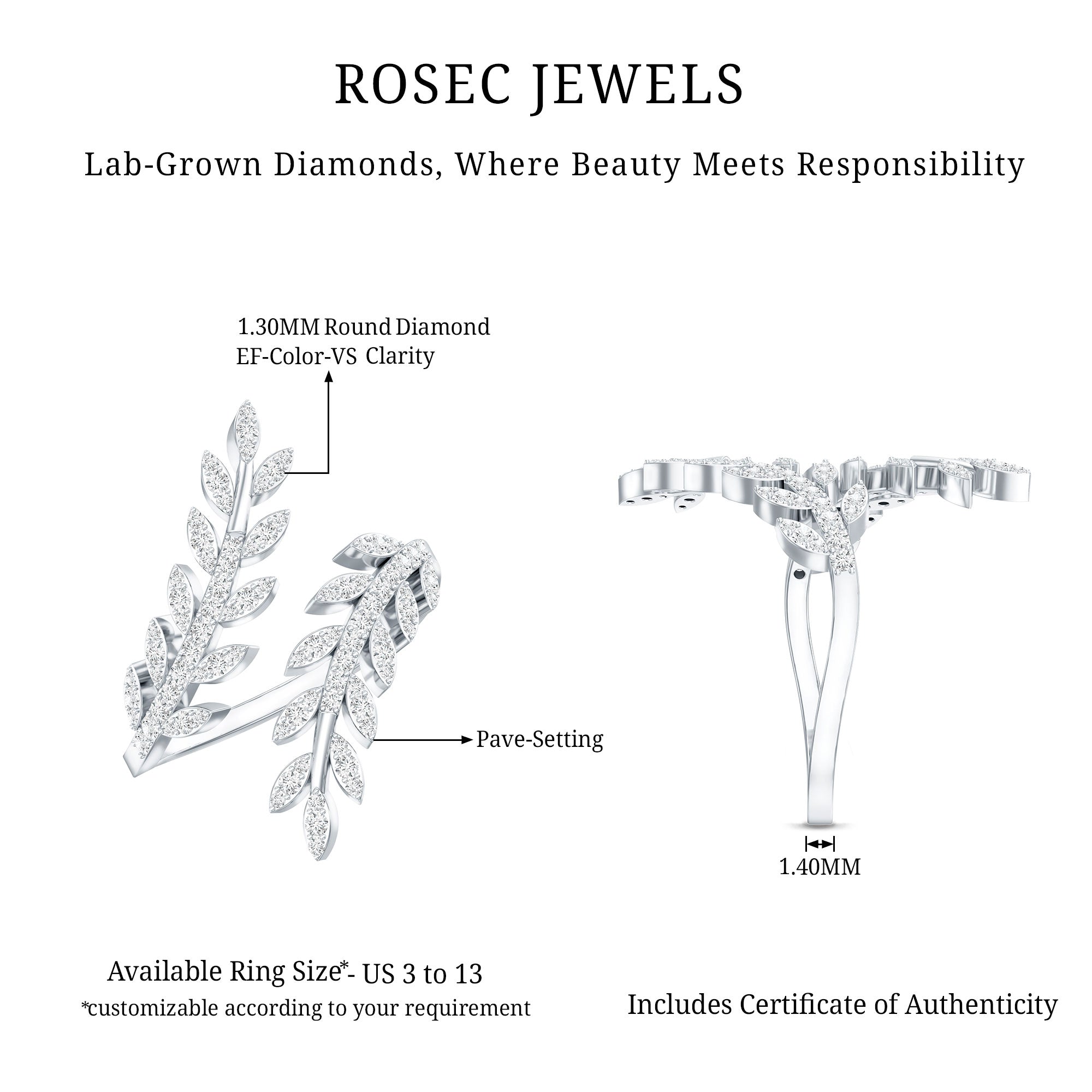 Certified Nature inspired Lab Grown Diamond Cocktail Ring for Women