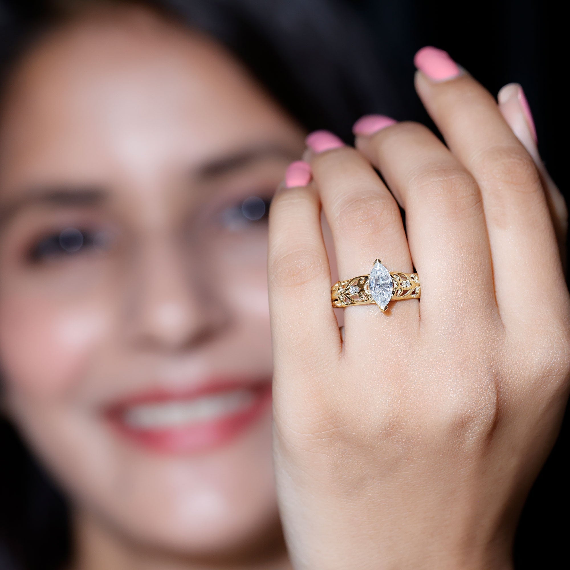 Marquise Cut Lab Grown Diamond Solitaire Filigree Engagement Ring