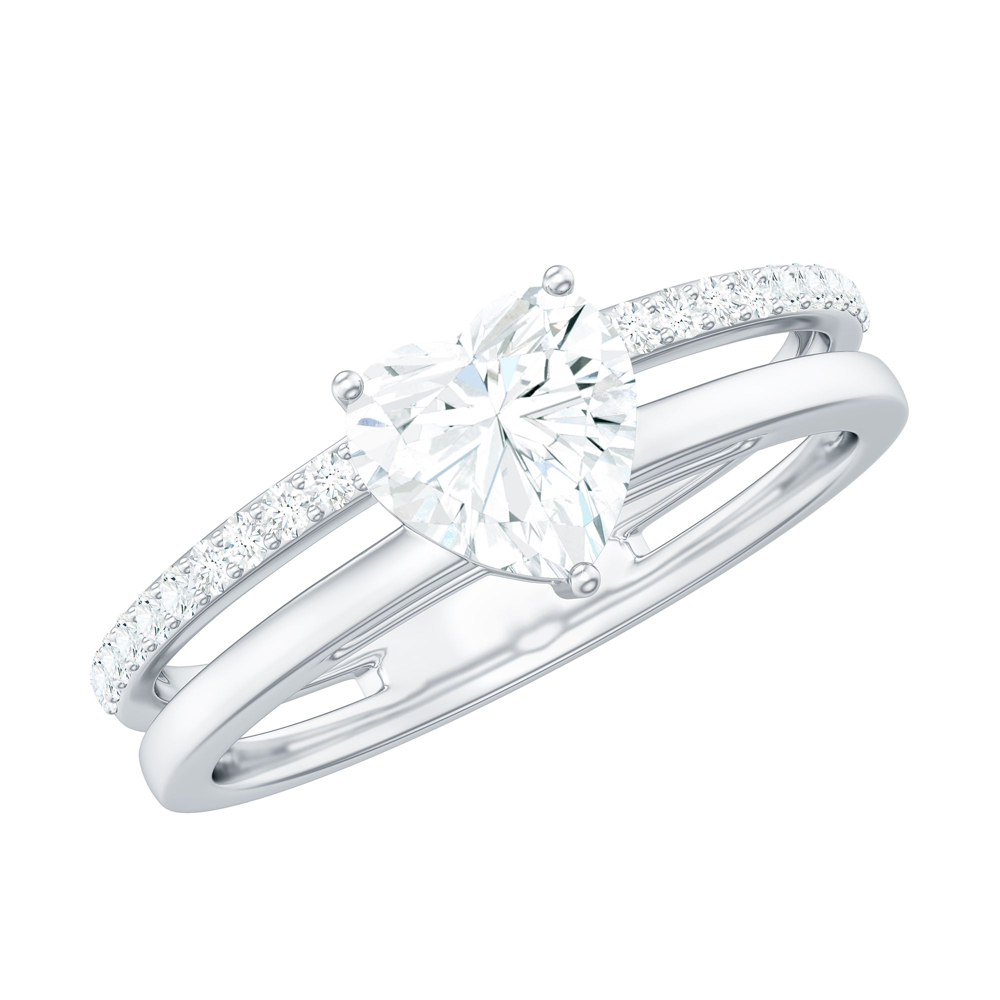 7 MM Heart Shape Lab Grown Diamond Double Band Solitaire Ring