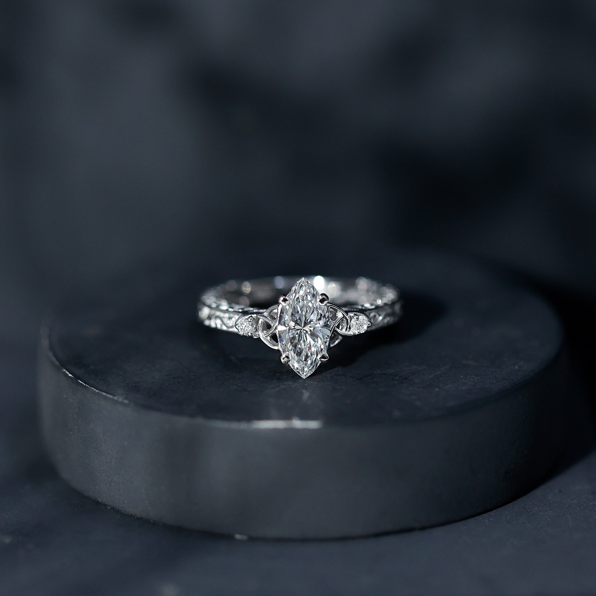 Lab Grown Diamond Marquise Engagement Ring with Celtic Knot Detail