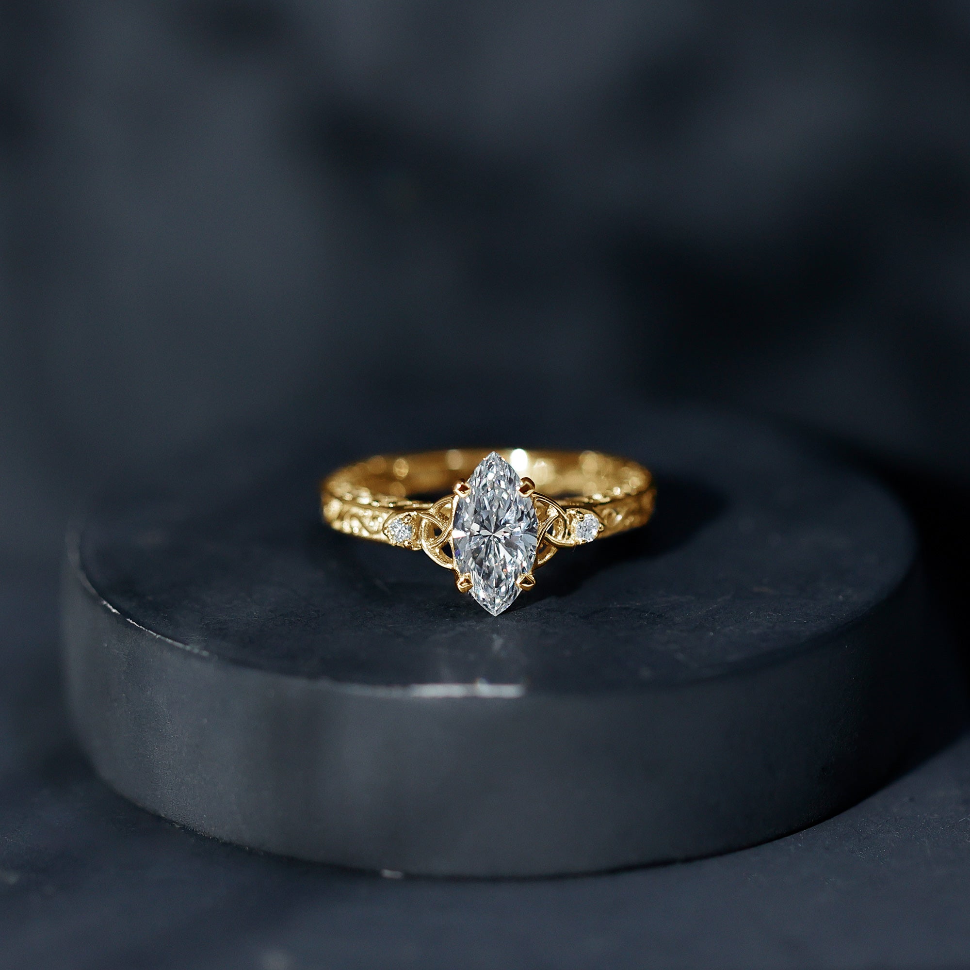 Lab Grown Diamond Marquise Engagement Ring with Celtic Knot Detail