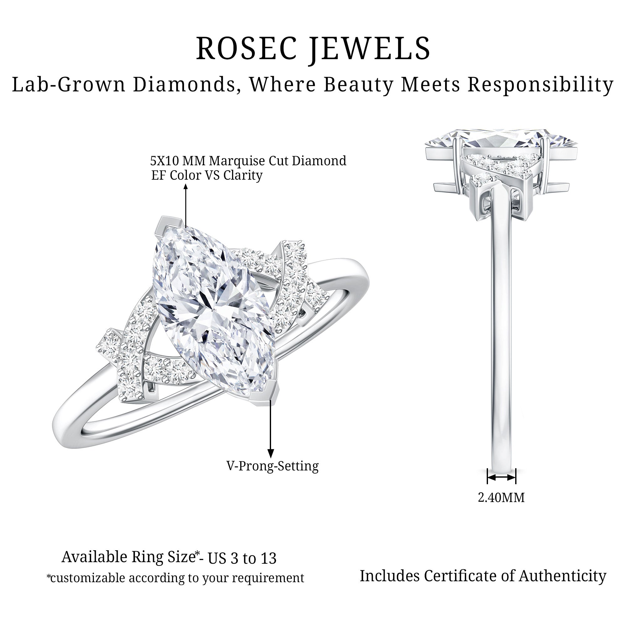 Lab Grown Diamond 5X10 MM Marquise Engagement Ring