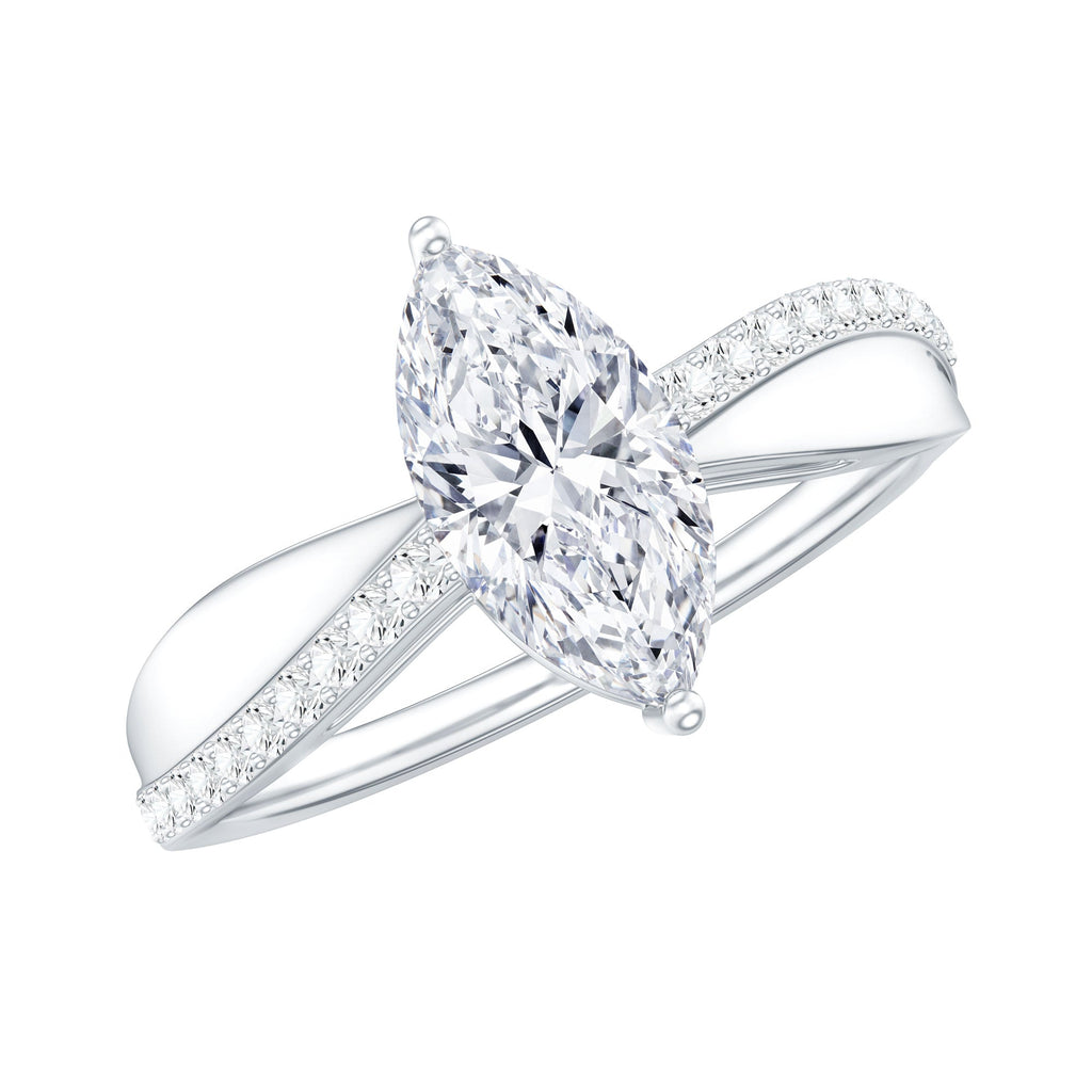 Certified 1 CT Marquise Diamond Solitaire Ring with Side Stones