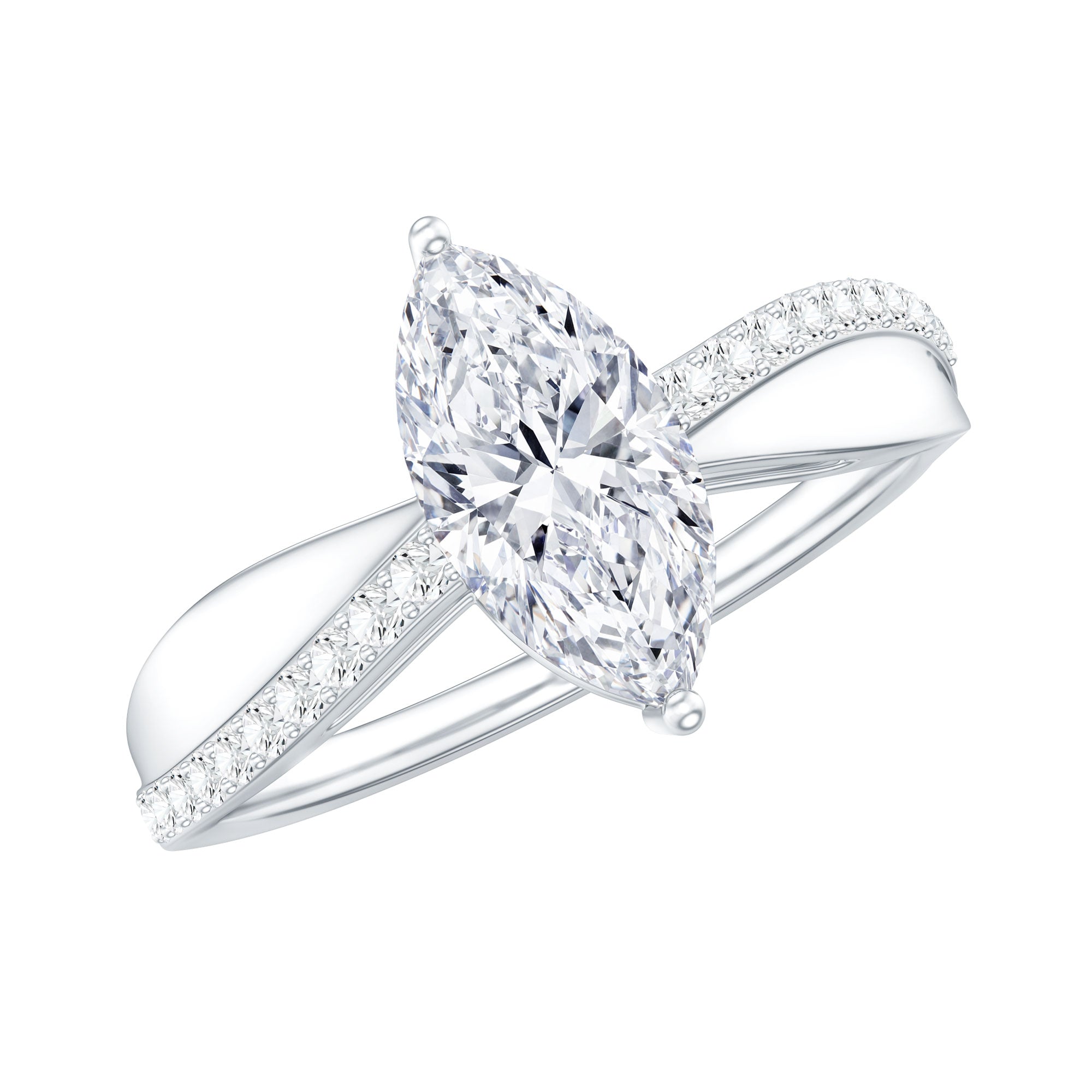 Certified 1 CT Marquise Diamond Solitaire Ring with Side Stones
