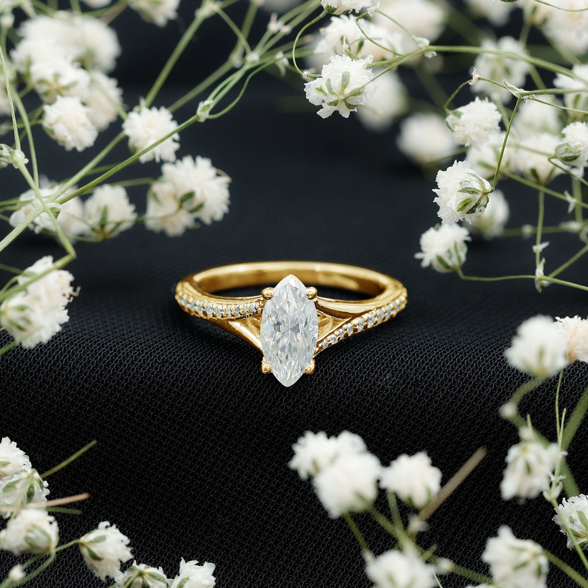 Brilliant Cut Lab Grown Diamond Marquise Engagement Ring with Split Shank