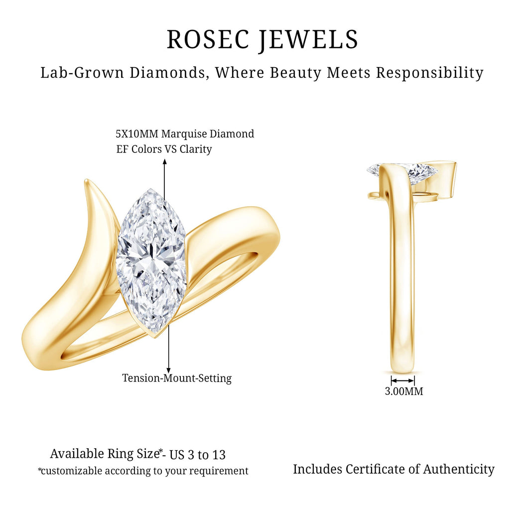 Lab Diamond 5X10 MM Marquise Engagement Ring in Tension Mount Setting