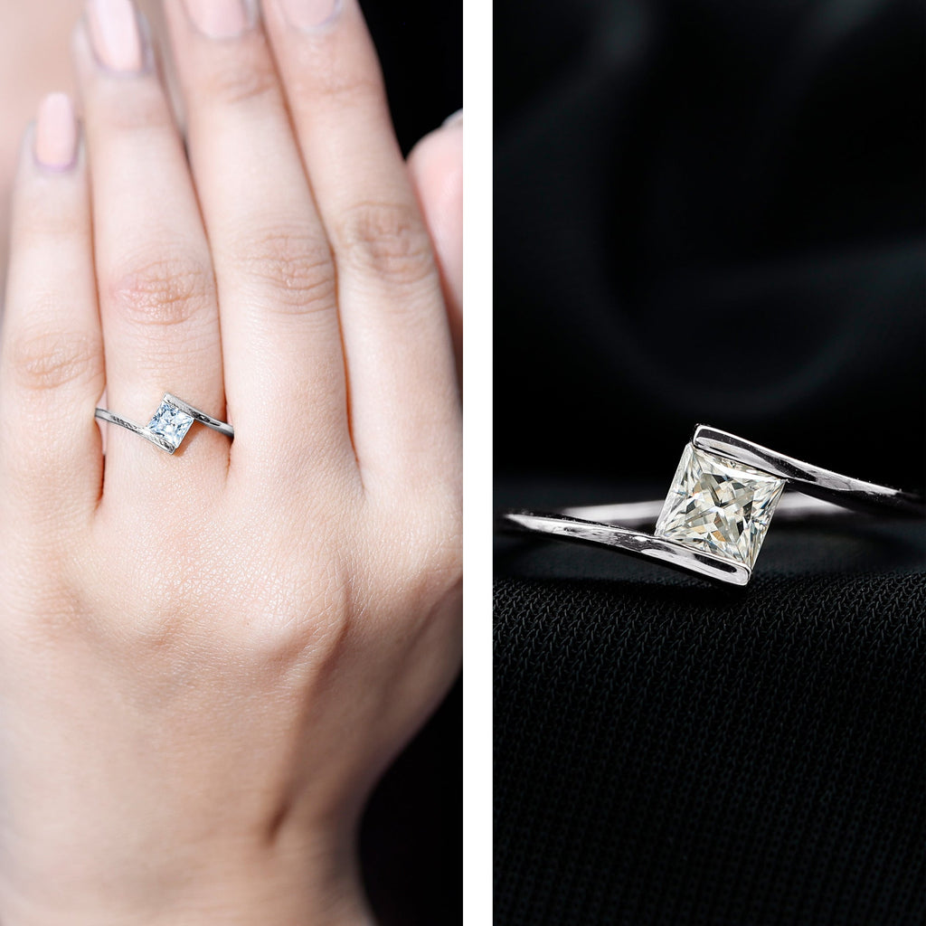 5 mm Princess Cut Lab Grown Diamond Ring With Tension Setting