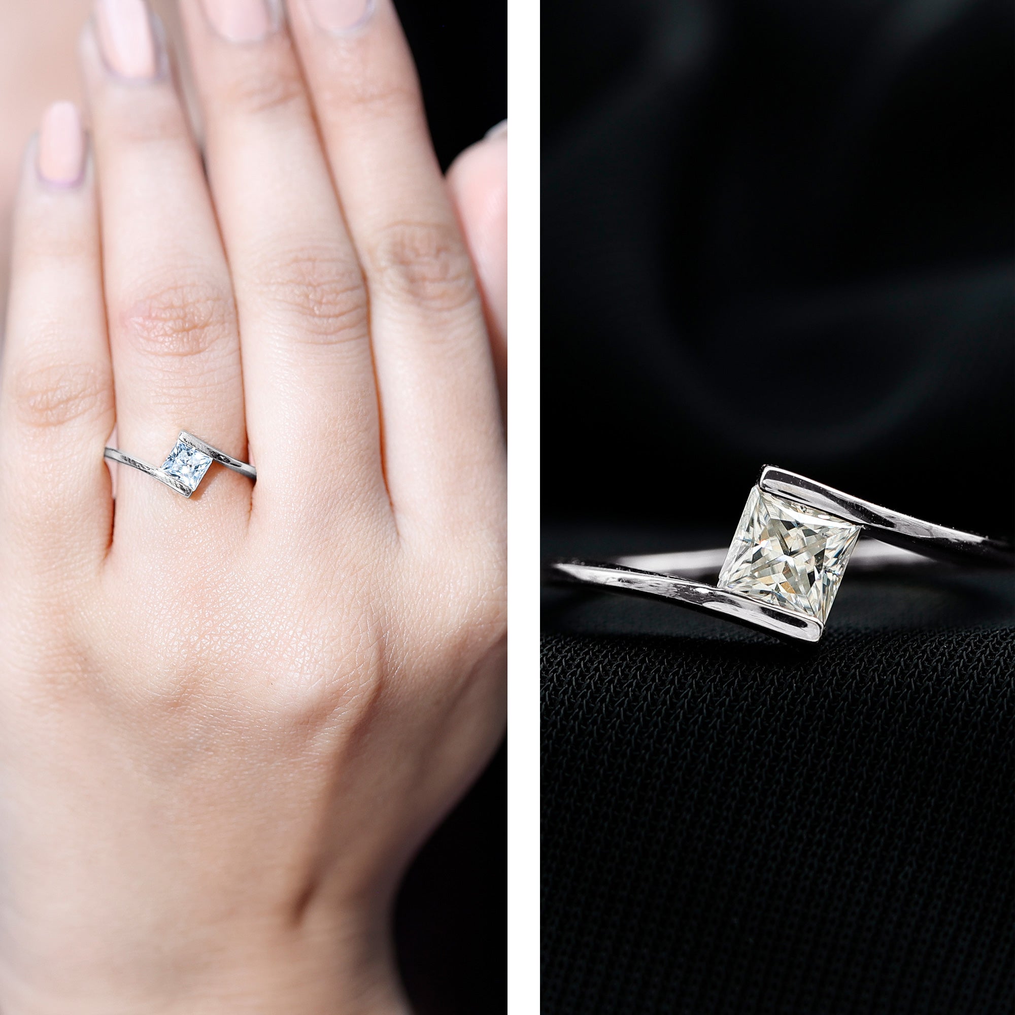 5 mm Princess Cut Lab Grown Diamond Ring With Tension Setting