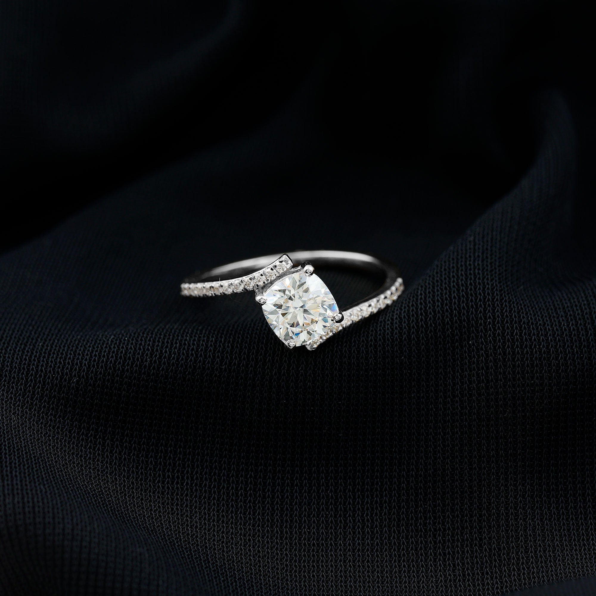 Lab Diamond Engagement Bypass Cushion Engagement Ring