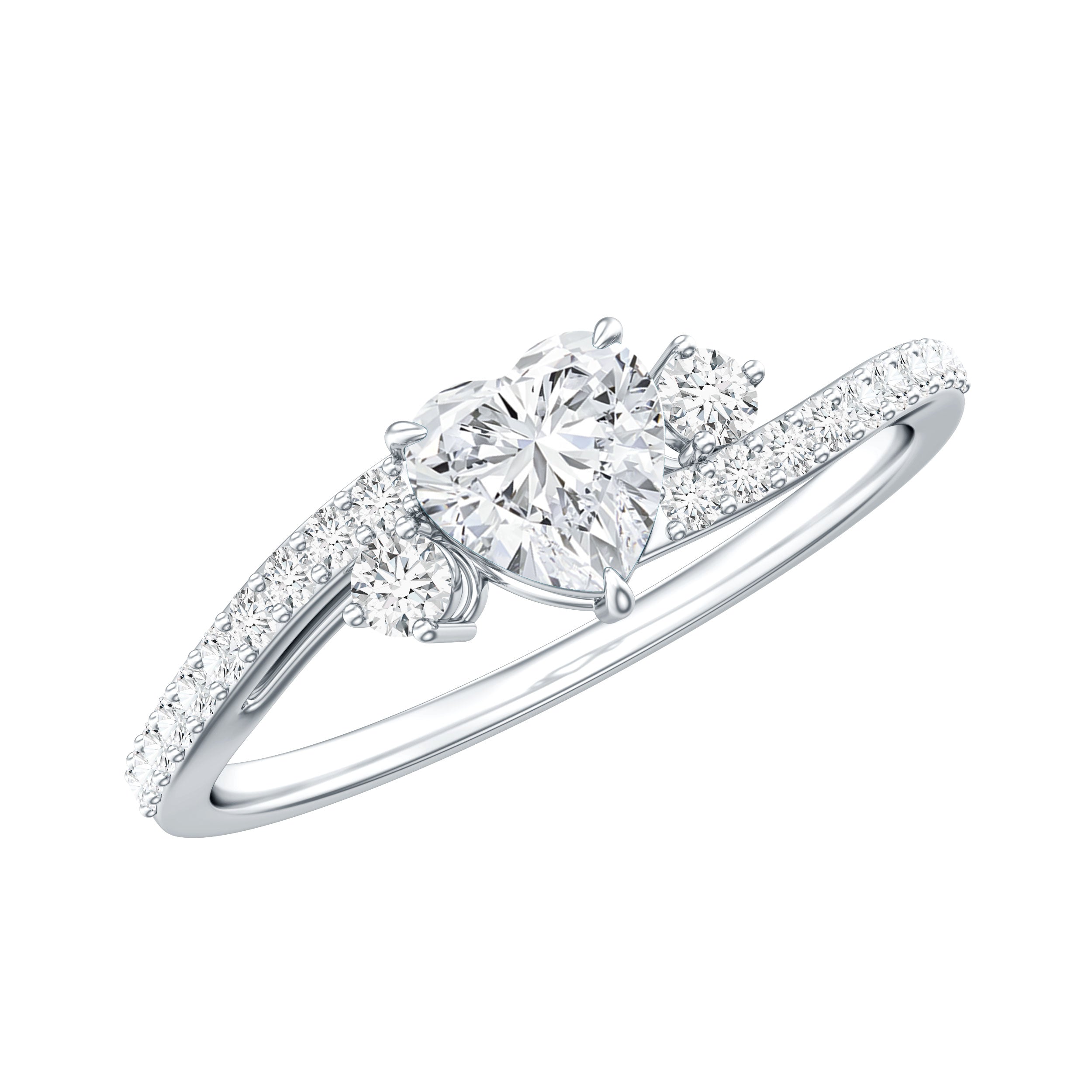1.5 Carat Heart Shaped Lab Grown Diamond Engagement Rings With Bypass Shank
