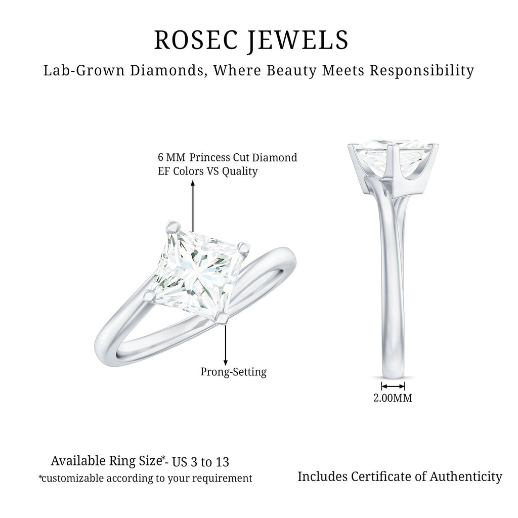 Princess Cut Lab Grown Diamond Bypass Engagement Ring for Women