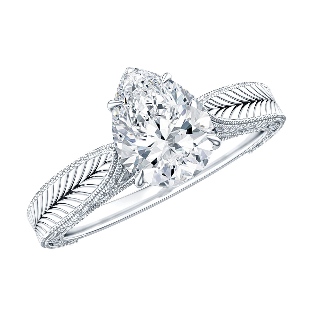 6X8 mm Pear Lab Created Diamond Filigree Engagement Ring