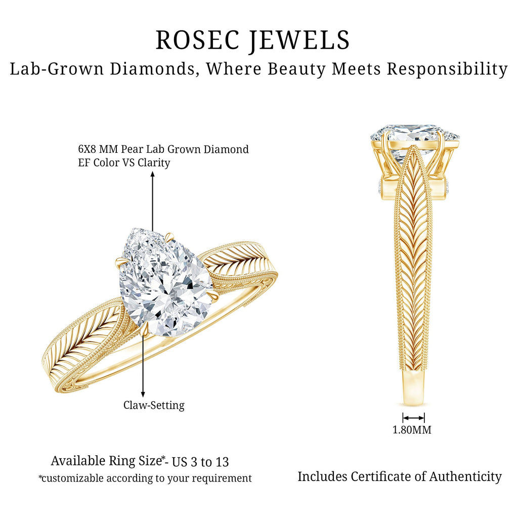 6X8 mm Pear Lab Created Diamond Filigree Engagement Ring
